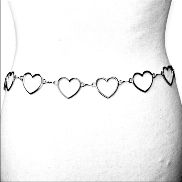 NEW Chain Belt Silver Multi Links Open Hearts Body Chain Belt - Picture 3 of 5